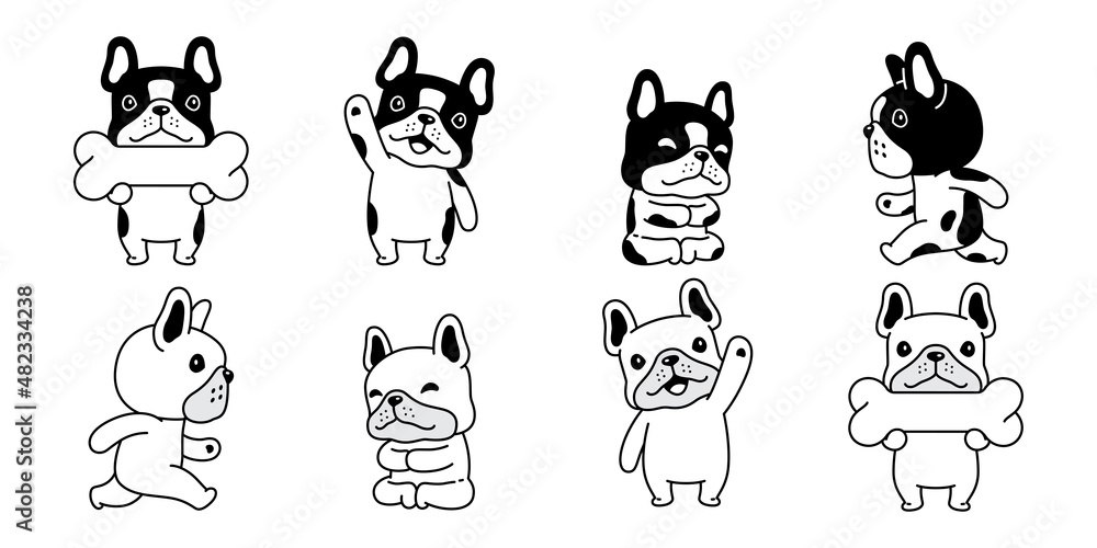 Fototapeta dog vector french bulldog bone icon puppy pet character cartoon symbol tattoo stamp scarf illustration design isolated