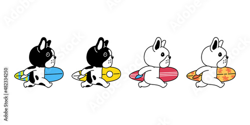 dog vector french bulldog surfboard surfing sport beach sea surfboard icon puppy pet character cartoon symbol tattoo stamp summer scarf illustration design isolated