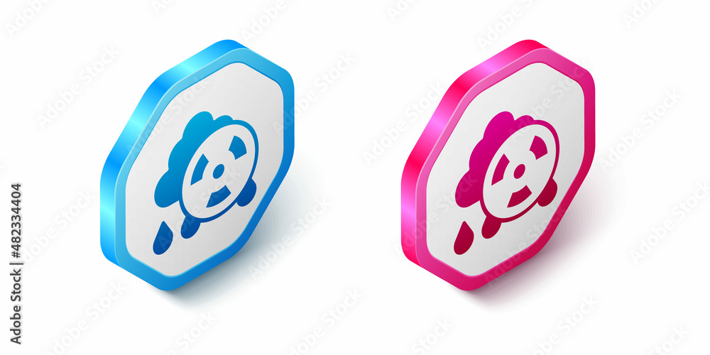 Isometric Acid rain and radioactive cloud icon isolated on white background. Effects of toxic air pollution on the environment. Hexagon button. Vector Isometric Acid rain and radioactive cloud icon isolated on white background. Effects of toxic air pollution on the environment. Hexagon button. Vector