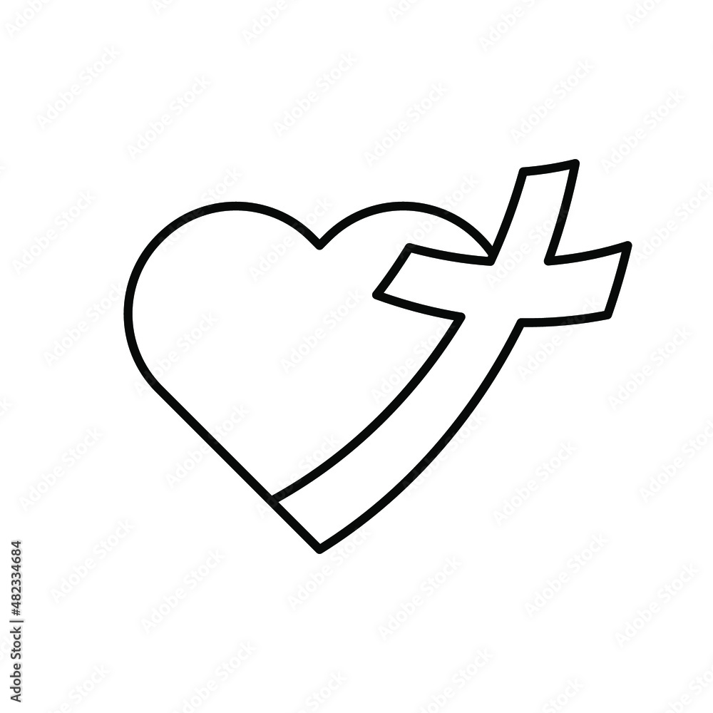 Christian cross with heart icon. Black religion icon. Church symbol. Vector illustration Christian cross with heart icon. Black religion icon. Church symbol. Vector illustration