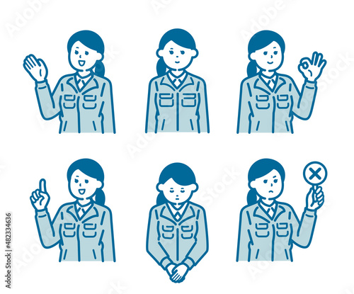 Female pose set in work clothes