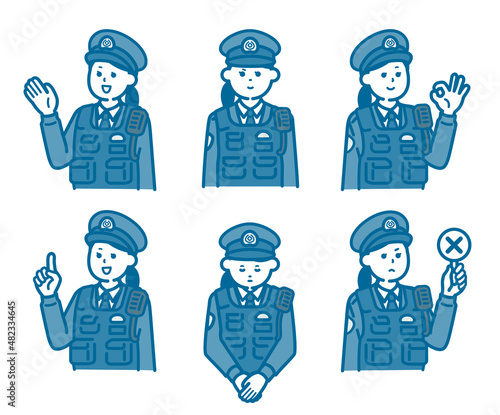 Female police officer pose set