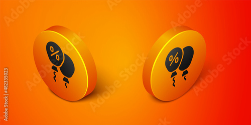 Isometric Discount percent tag icon isolated on orange background. Shopping tag sign. Special offer sign. Discount coupons symbol. Orange circle button. Vector