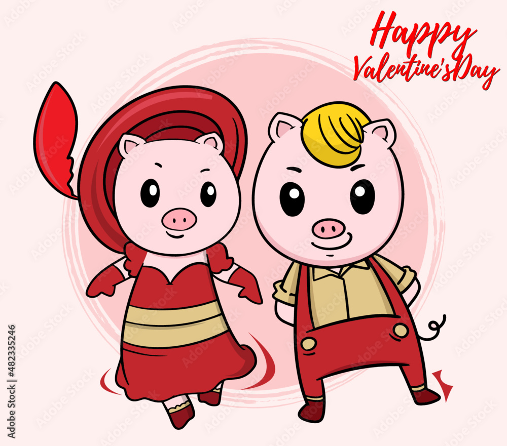Valentine piglet cute cartoon, hand drawn illustration Pig for Valentine day ,Pink Pig Lover vector for Valentine day ,Pig Character design for Valentine card. Valentine piglet cute cartoon, hand drawn illustration Pig for Valentine day ,Pink Pig Lover vector for Valentine day ,Pig Character design for Valentine card.