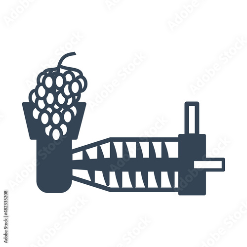 Vector black icon production of wine plant, grinder, crushing grape