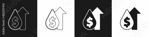 Set Oil price increase icon isolated on black and white background. Oil industry crisis concept. Vector