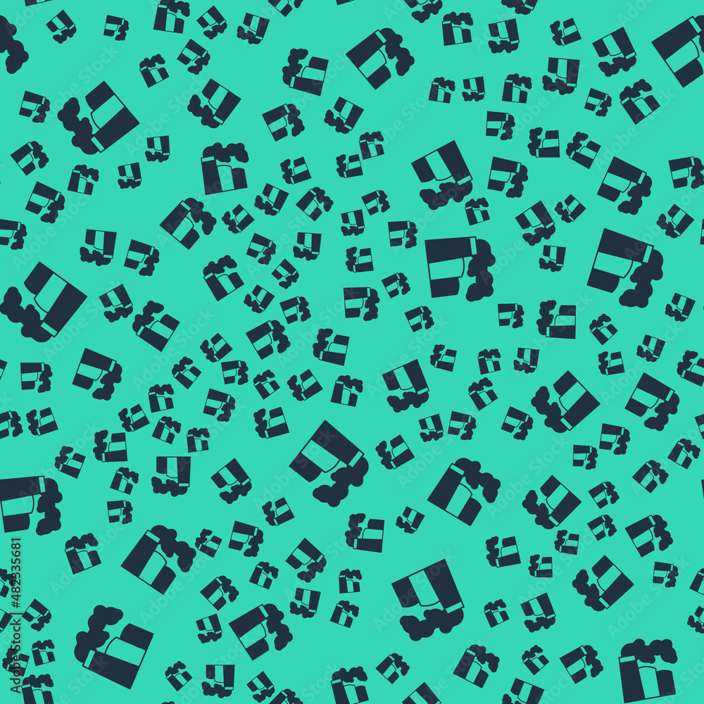 Black Oil and gas industrial factory building icon isolated seamless pattern on green background. Vector Black Oil and gas industrial factory building icon isolated seamless pattern on green background. Vector