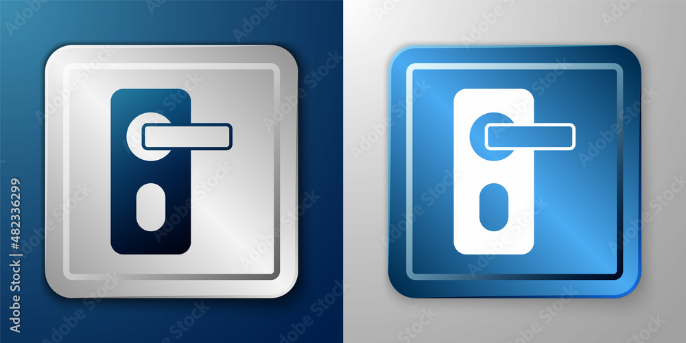 White Fingerprint door lock icon isolated on blue and grey background. ID app icon. Identification sign. Touch id. Silver and blue square button. Vector White Fingerprint door lock icon isolated on blue and grey background. ID app icon. Identification sign. Touch id. Silver and blue square button. Vector