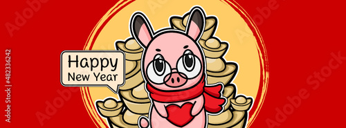 Piglet cute cartoon  hand drawn illustration Pig for Chinese new year day  Pink Pig Lover vector Character design for Chinese new year card.