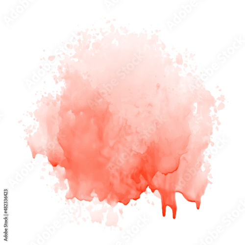 Red watercolor blood splash on a white background. Vector paint stain in red color. Blood splatter drop. Abstract red watercolor blot. Ink brush texture