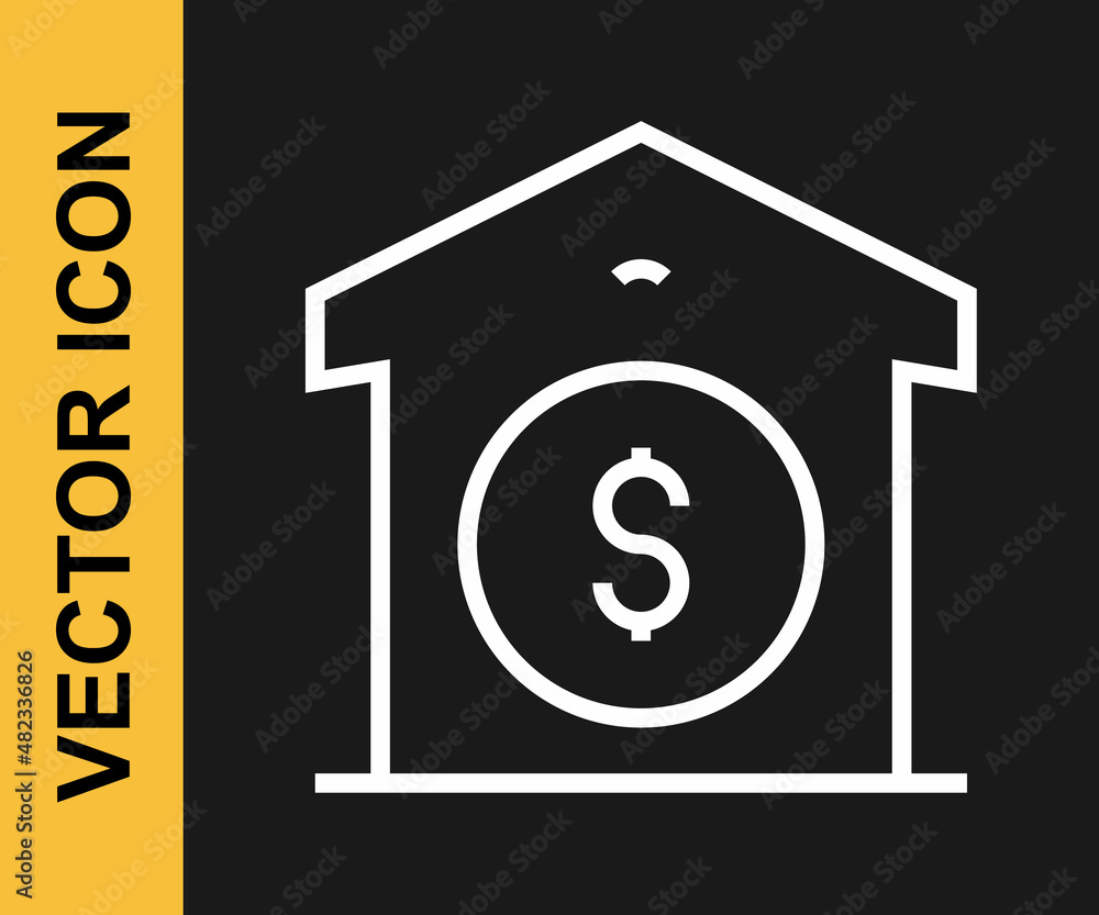 White line Warehouse price icon isolated on black background. Vector White line Warehouse price icon isolated on black background. Vector