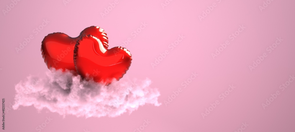2 Loving Hearts Balloon On Cloud