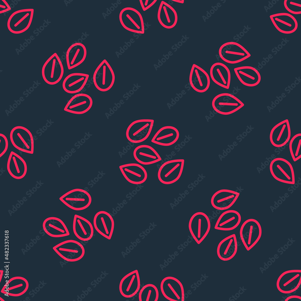 Red line Seeds of a specific plant icon isolated seamless pattern on black background. Vector Red line Seeds of a specific plant icon isolated seamless pattern on black background. Vector