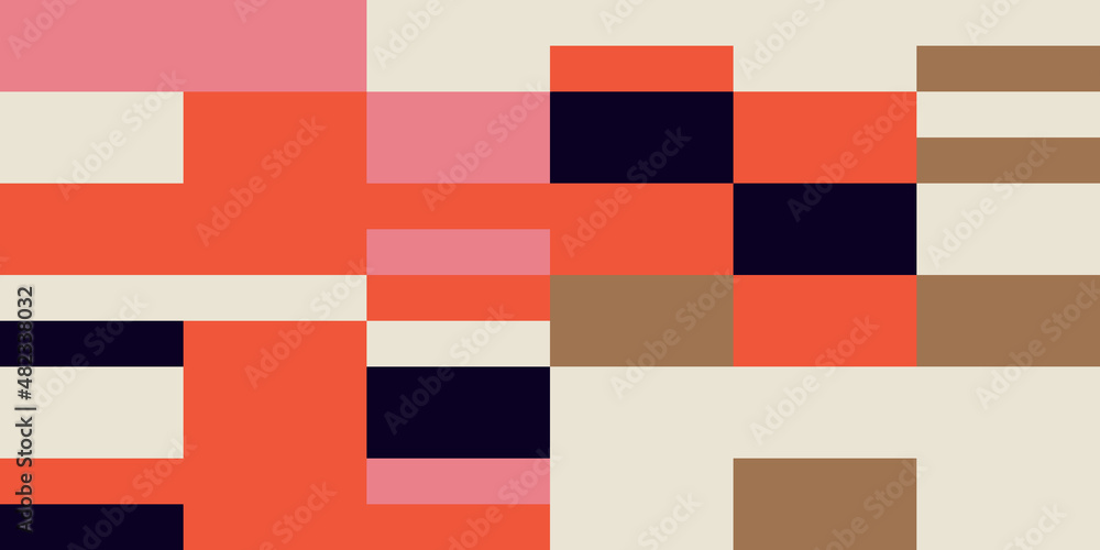 Modern vector abstract geometric background with stripes, rectangles and squares in retro style. Pastel colored simple shapes graphic pattern. Abstract mosaic artwork.