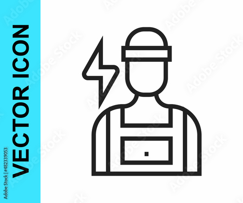 Black line Electrician technician engineer icon isolated on white background. Vector