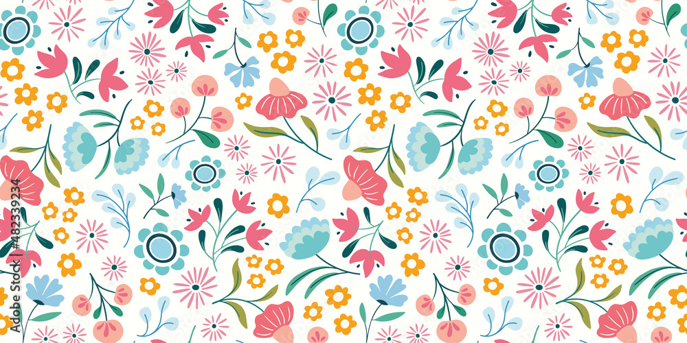 Flower pattern background border. Spring floral vector seamless repeat banner design. 