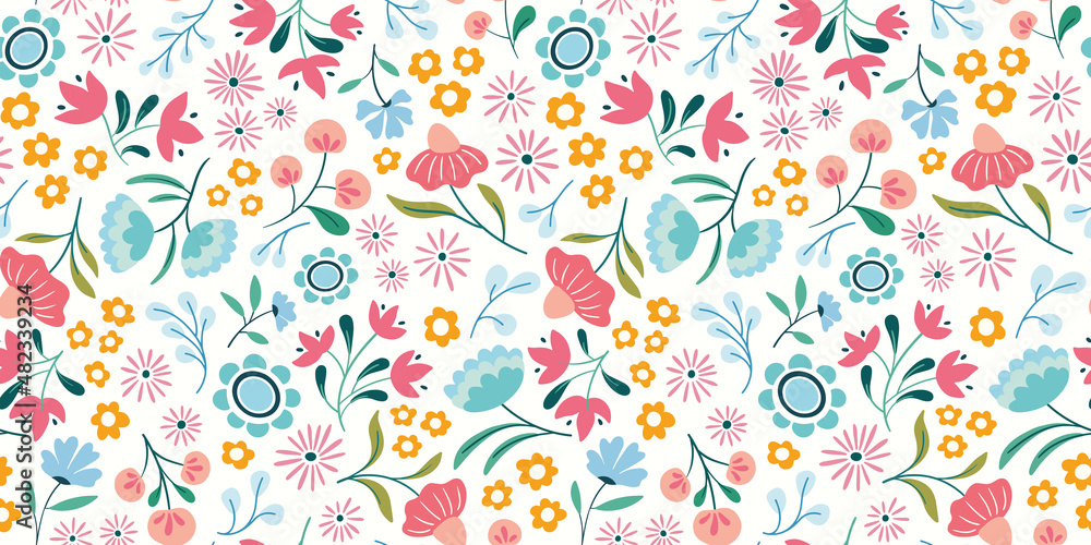 Flower pattern background border. Spring floral vector seamless repeat banner design. Flower pattern background border. Spring floral vector seamless repeat banner design.