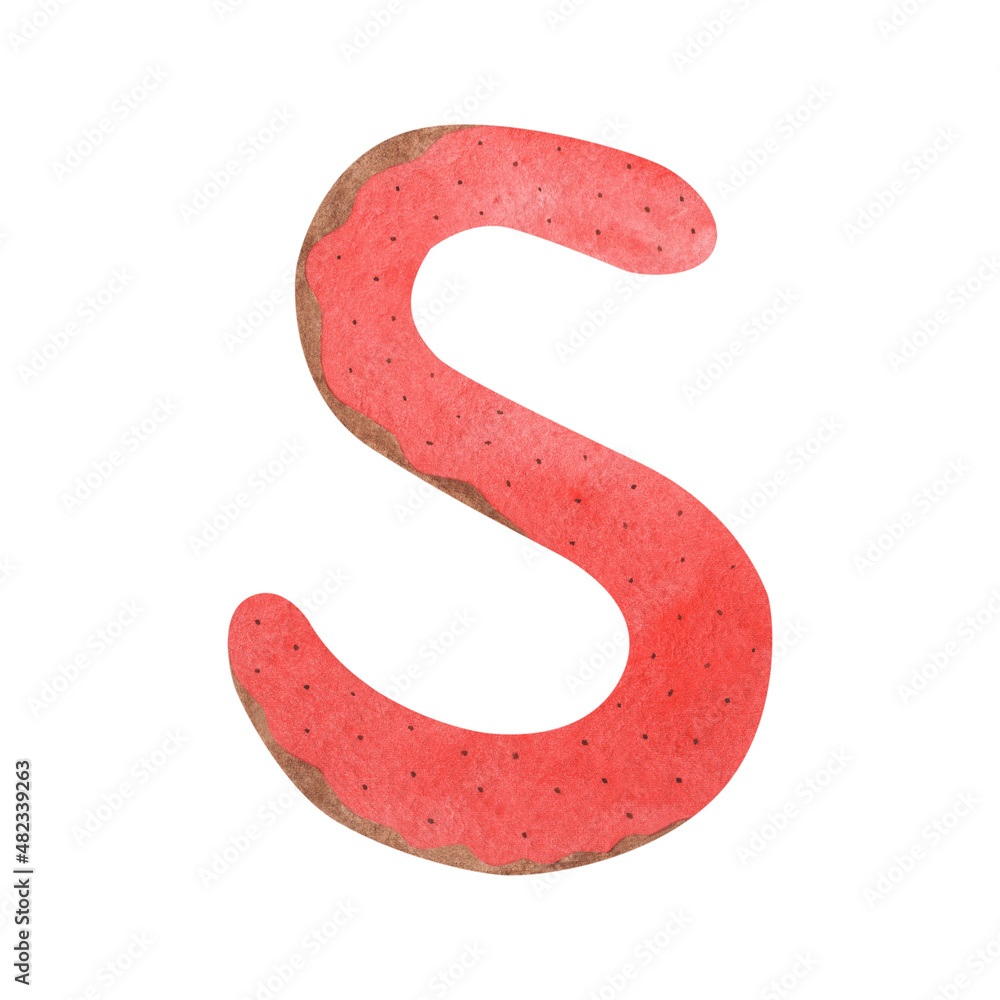 Letter S in the form of a Christmas gingerbread. Isolated handdrawn font isolated on a white background.