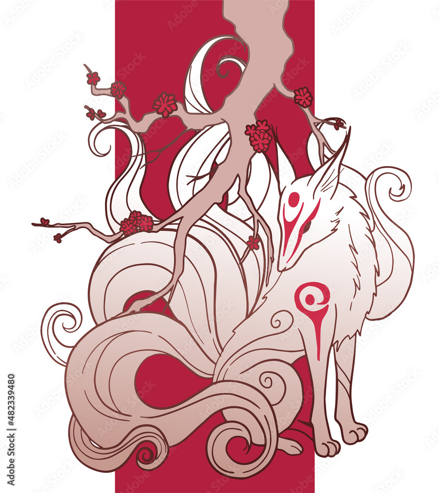 vector abstract illustration of japanese fantasy creature nine tailed