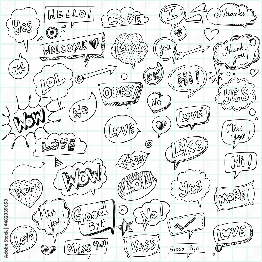 Hand drawn decorative cartoon speech bubbles sketch design