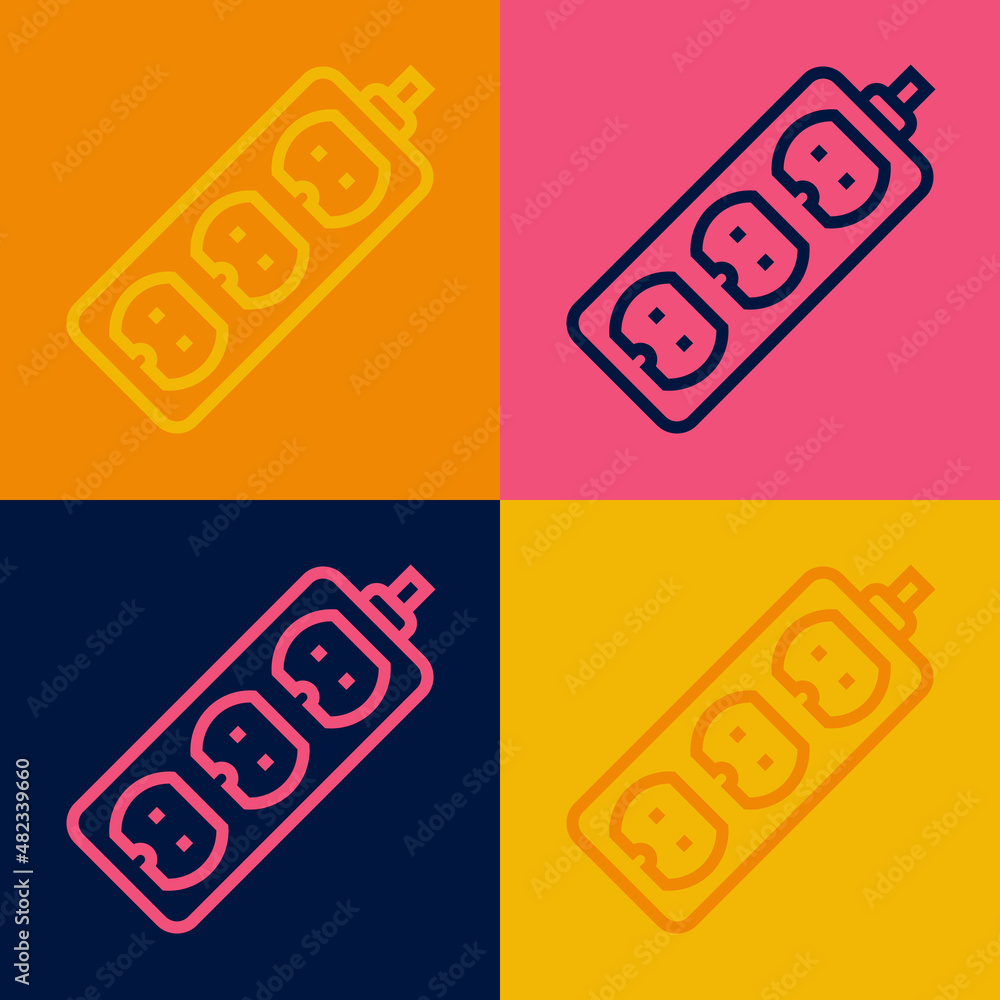 Pop art line Electric extension cord icon isolated on color background. Power plug socket. Vector Pop art line Electric extension cord icon isolated on color background. Power plug socket. Vector