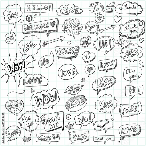 Hand drawn decorative cartoon speech bubbles sketch design
