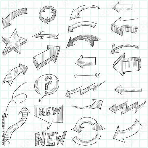 Hand drawn geometric doodle arrow set sketch