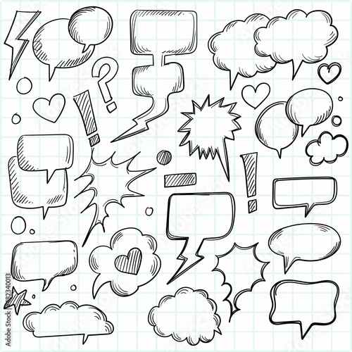 A set of comic speech bubbles and elements hand draw sketch design