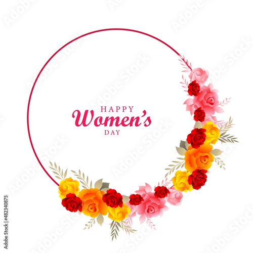 Women day background with flowers frame card design