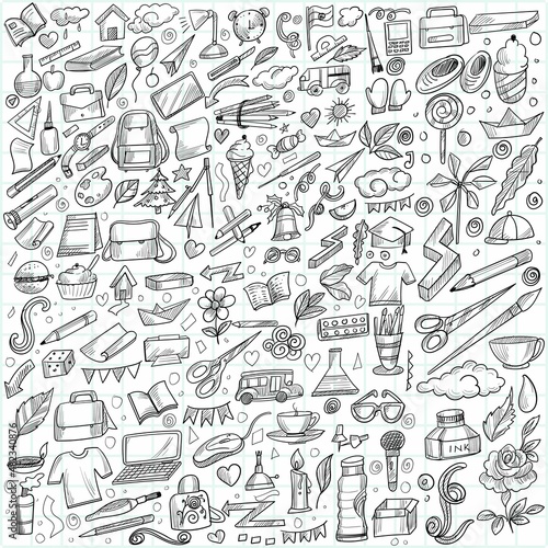 Hand draw doodle education and work set sketch design