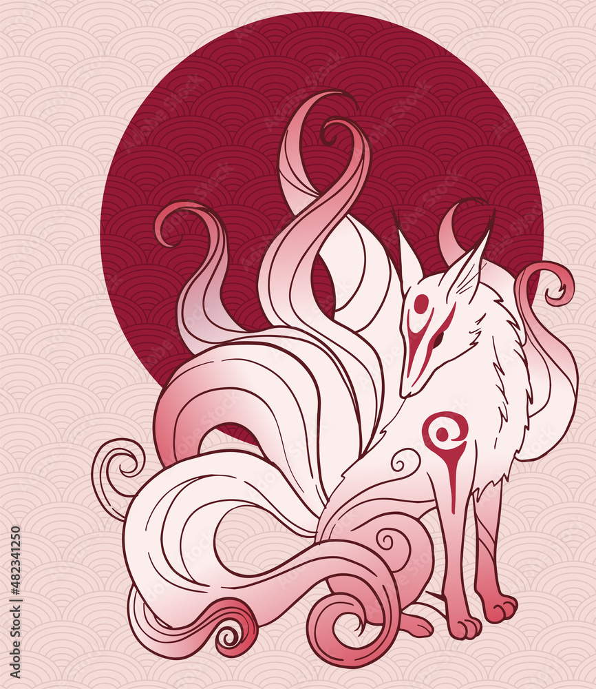 vector abstract illustration of japanese fantasy creature nine tailed