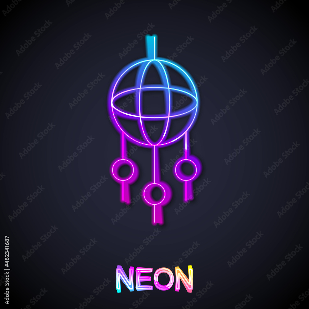 Glowing neon line Dream catcher with feathers icon isolated on black background. Vector Glowing neon line Dream catcher with feathers icon isolated on black background. Vector