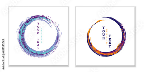 Zen ink circle emblem. Set. Paint strokes. Multi-colored strokes. Design template for the design of banners, posters, booklets, covers, magazines. EPS 10