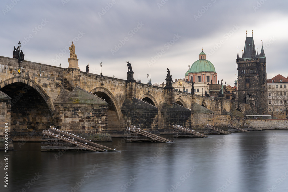 Charles bridge in Prague, Czechia. Architecture and landmark of Prague. Long exposure.