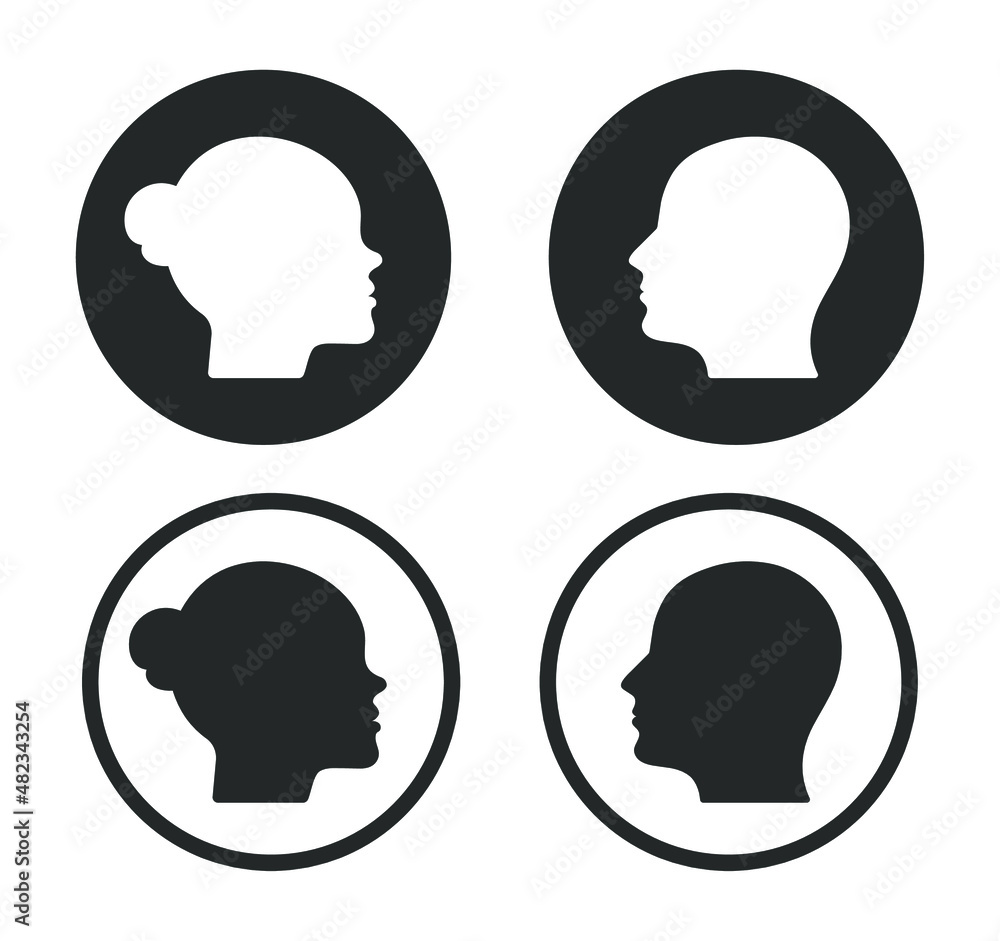 Human head face icon symbol shape. People avatar user login logo sign silhouette. Vector illustration image. Isolated on white background.