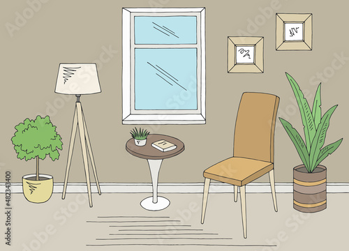 Living room graphic color home interior sketch illustration vector 