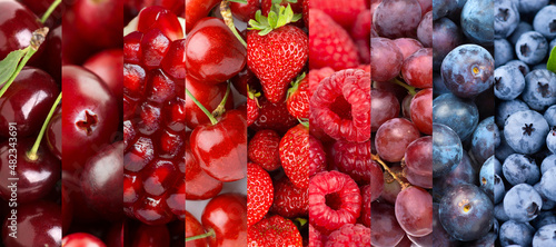 Fruits. Background of mixed ripe fruits and berries. Fresh food
