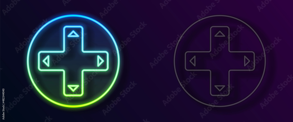 Glowing neon line Game controller or joystick for game console icon isolated on black background. Vector Glowing neon line Game controller or joystick for game console icon isolated on black background. Vector