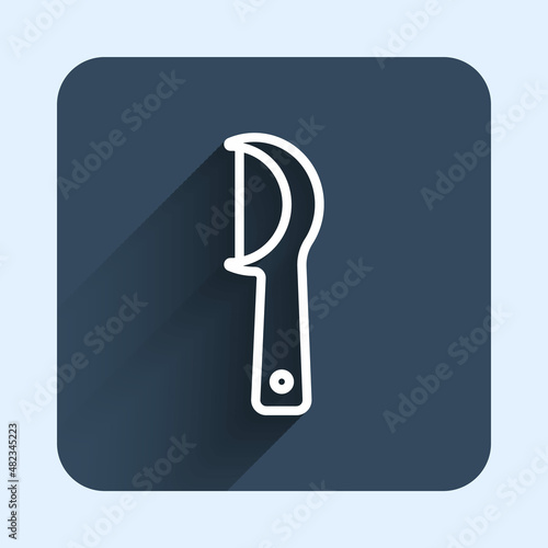 White line Dental floss icon isolated with long shadow background. Blue square button. Vector