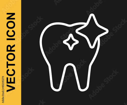 White line Tooth whitening concept icon isolated on black background. Tooth symbol for dentistry clinic or dentist medical center. Vector