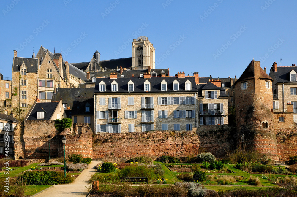 Old town of Le Mans with the cathedral of Saint Julien in the background in the Pays de la Loire region in north-western France