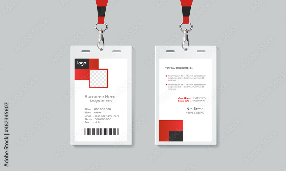 Simple and Red ID Card Design Template. Professional Identity Card Template Vector for Employee. Simple and Red ID Card Design Template. Professional Identity Card Template Vector for Employee.