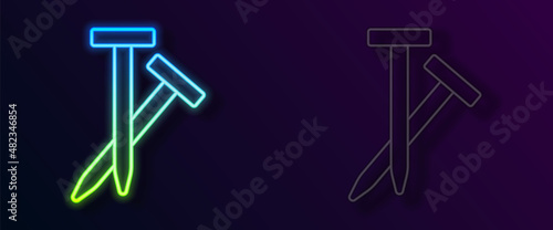 Glowing neon line Metallic nails icon isolated on black background. Vector