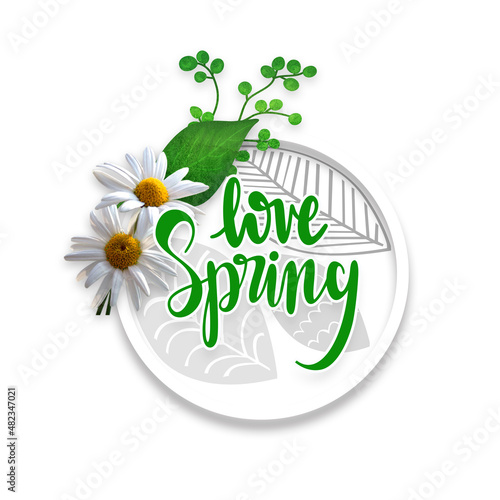 cerchio con foglie e fiori di primavera