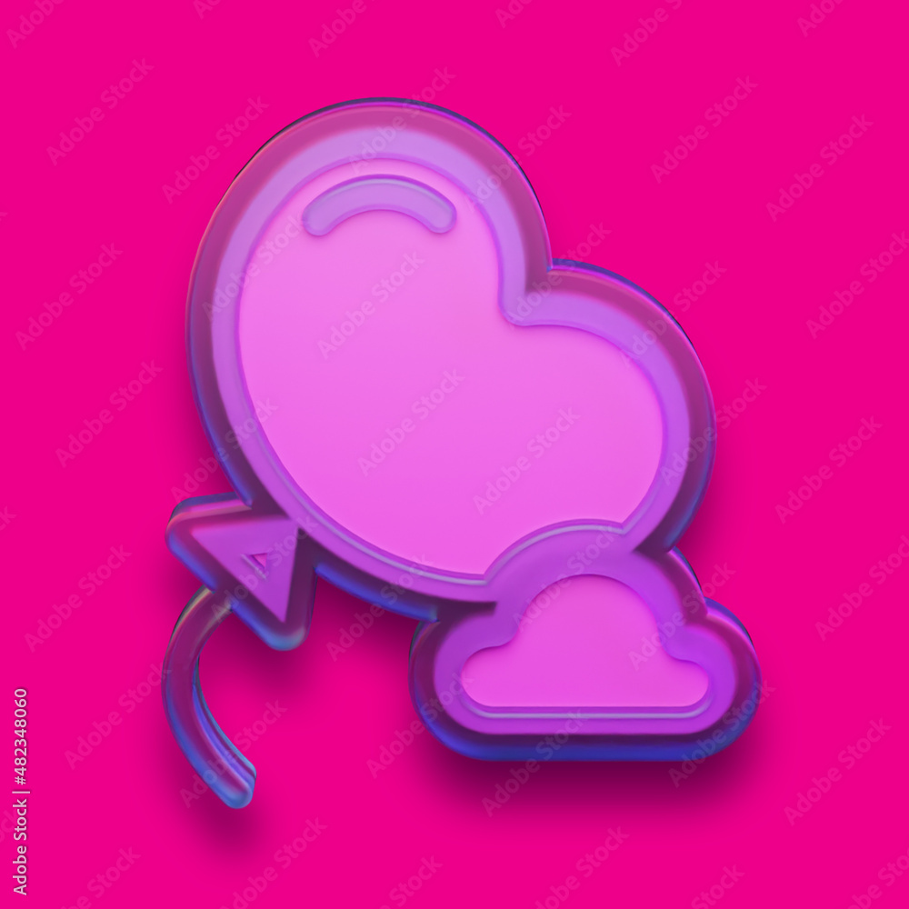 Heart balloon and cloud symbol. Valentine's day concept icon in plastic or glass design with reflection. Gift or decorative sign of romantic holiday. Vector conceptual pictogram for mobile app Heart balloon and cloud symbol. Valentine's day concept icon in plastic or glass design with reflection. Gift or decorative sign of romantic holiday. Vector conceptual pictogram for mobile app
