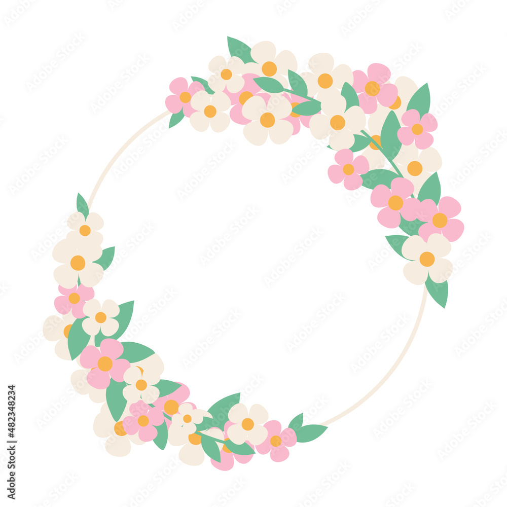 Vector illustration. Spring wreath hand drawn doodle clipart. Perfect for cards, banners, wedding projects.