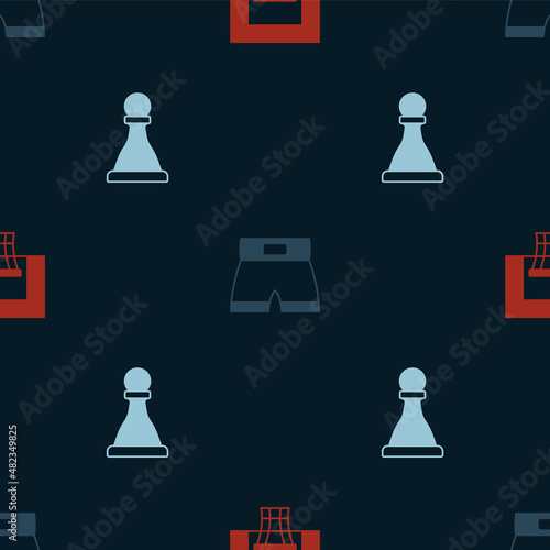 Set Basketball backboard, Boxing short and Chess on seamless pattern. Vector