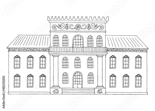 Palace castle graphic black white isolated sketch illustration vector