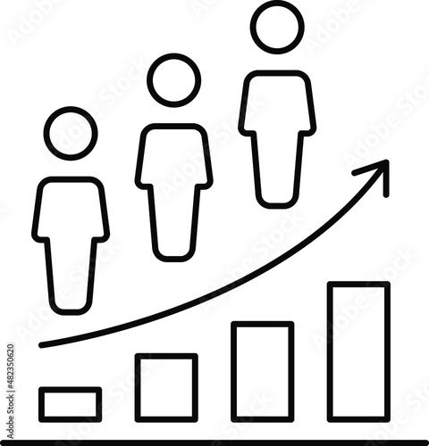 Population growth icon, increase social population growth icon, increase social development, global demography, people evolution chart, thin line symbol on white background - editable vector eps 10