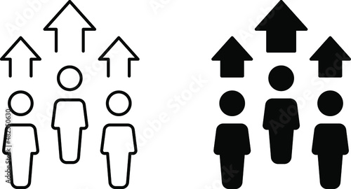 Population growth icon, increase social population growth icon, increase social development, global demography, people evolution chart, thin line symbol on white background - editable vector eps 10